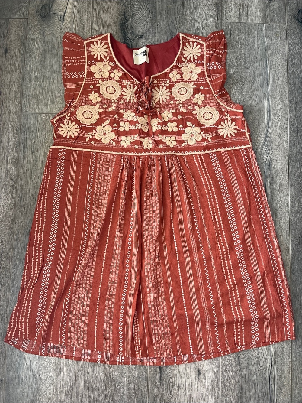 Savanna Jane Rust Dress with Cream Floral Embroidery